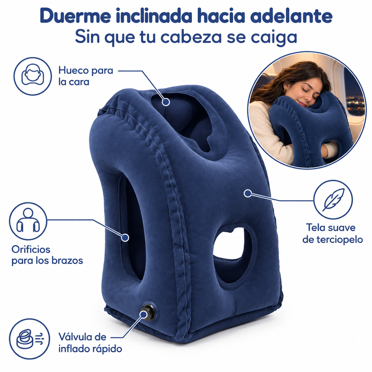 NOMVI · Almohada de viaje para dormir sentado sin que se te caiga la cabeza