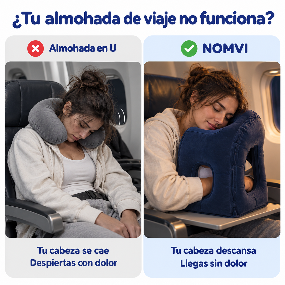 NOMVI · Almohada de viaje para dormir sentado sin que se te caiga la cabeza